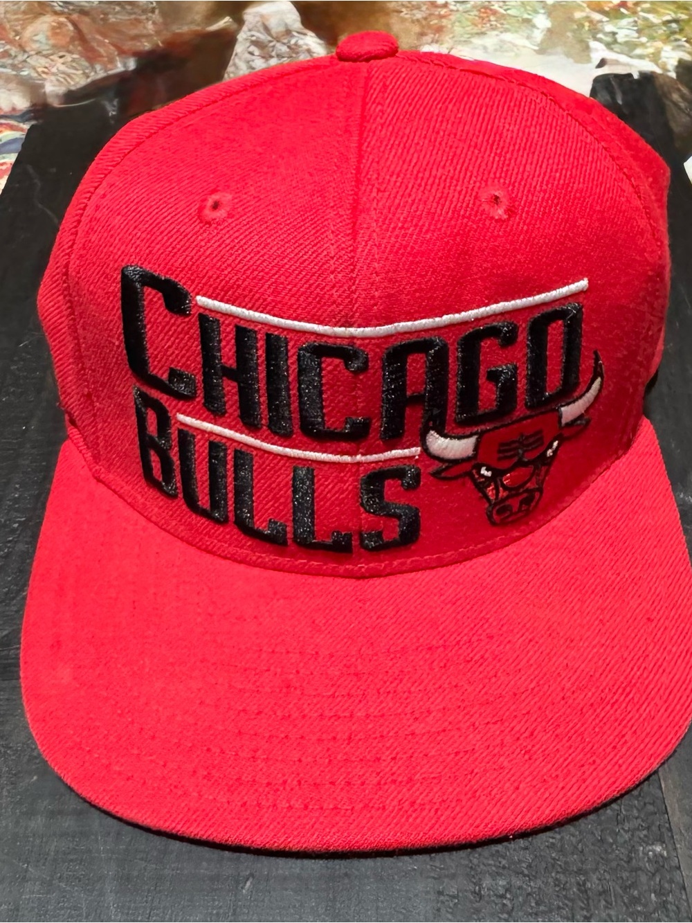 Adidas Red Chicago Bulls Hat with Black Logo